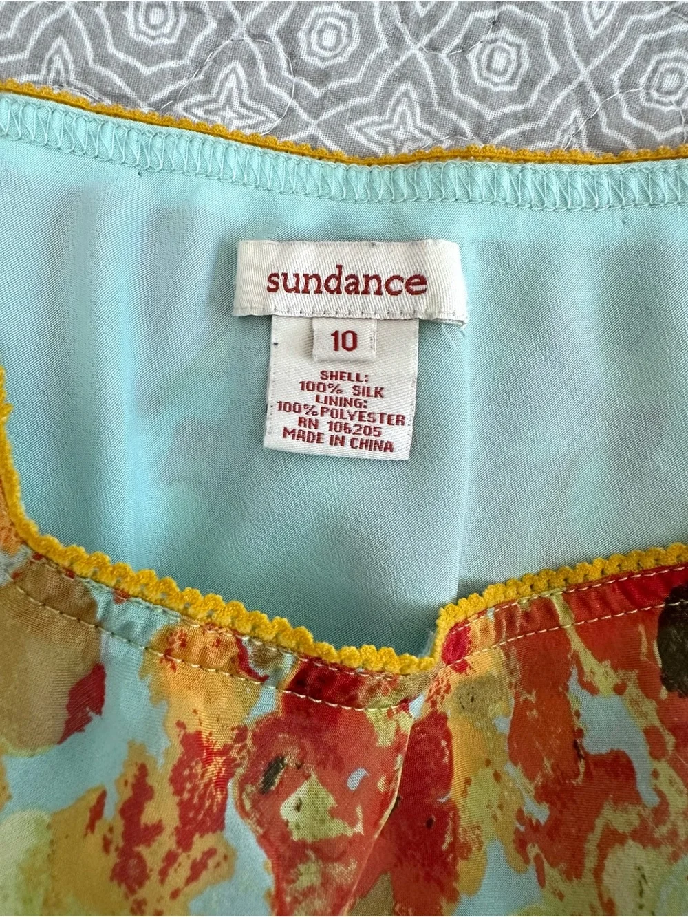 SUNDANCE 100% Silk Abstract Floral Midi Skirt Yellow Orange Size 10